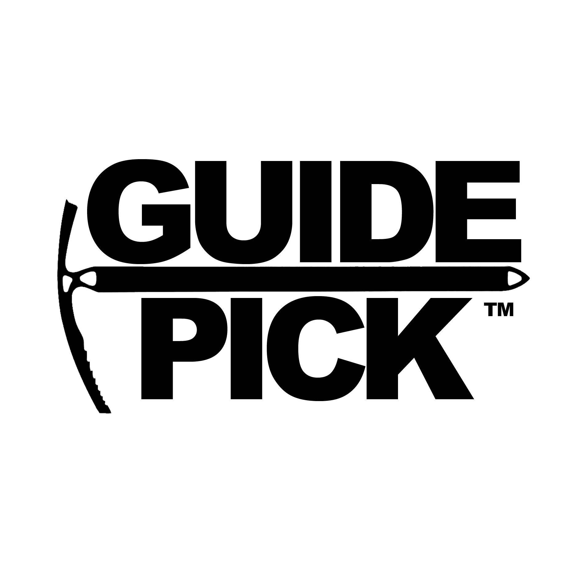 Logo with the text 'GUIDE PICK' and a bow graphic on a white background