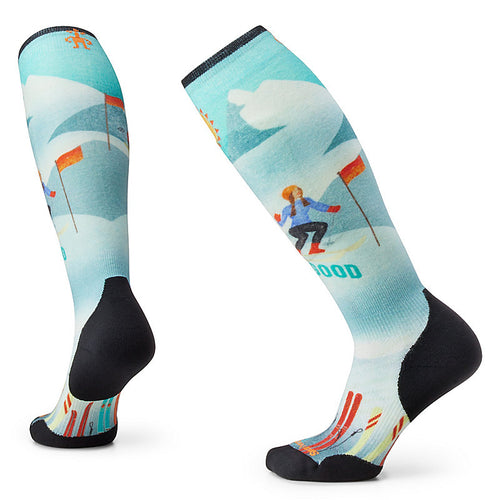 Women's Ski Targeted Cushion Snow Bunny Print OTC Socks