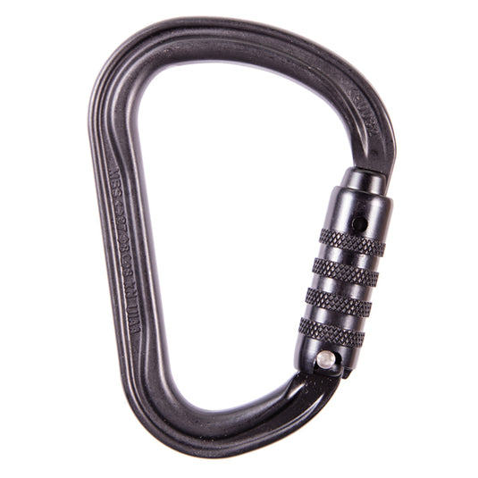 ATTACHE, Locking pear-shaped carabiner with round-stock basket for